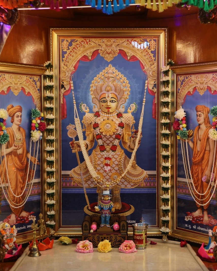 Shree Swaminarayan Bhagwan at the mandir shrine
